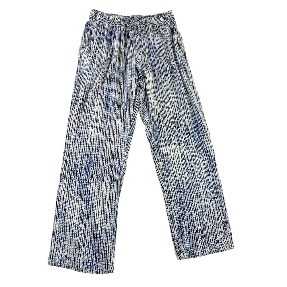 Robert Louis Blue & White Elastic Tie Waist Pants Flowy Pockets Size 1X